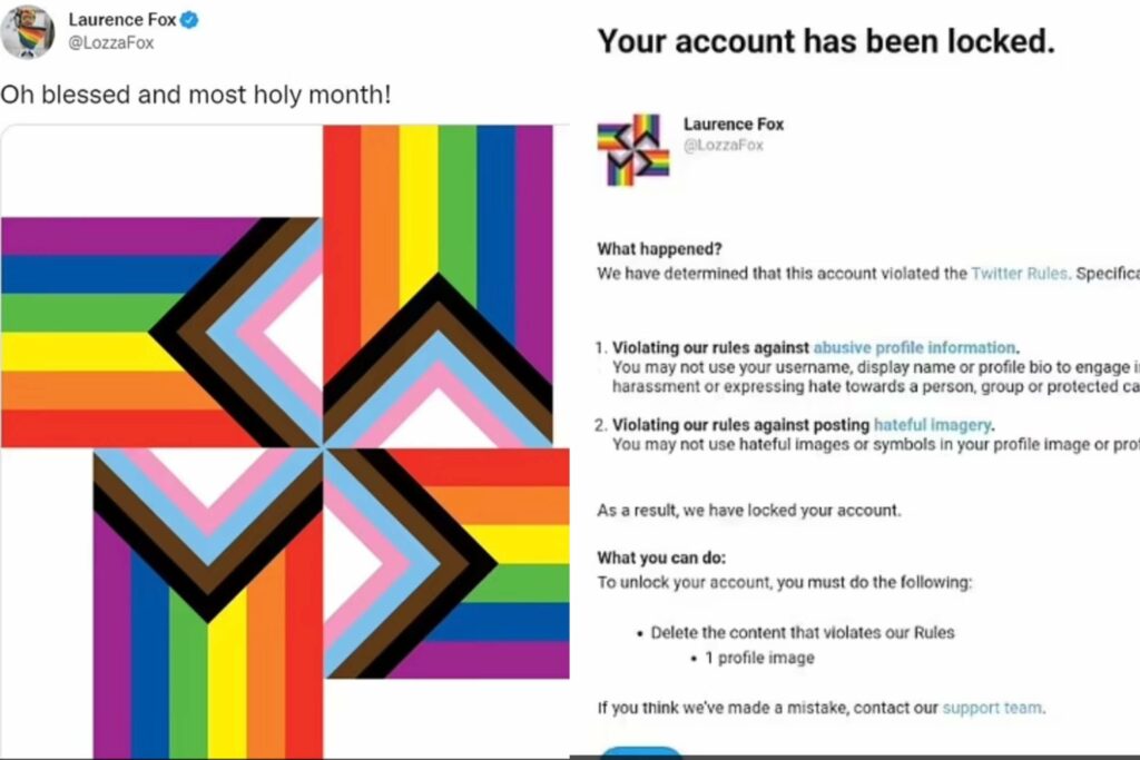 svastica fatta con i colori della bandiera arcobaleno