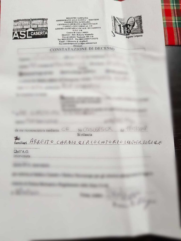 Constatazione di decesso di mia madre