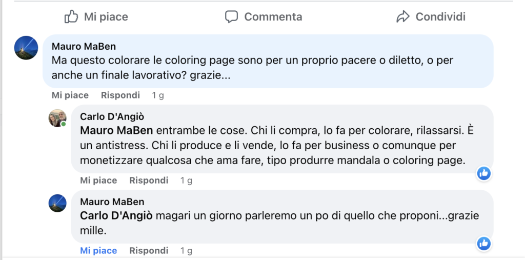 Screenshot di una chat pubblica su Facebook