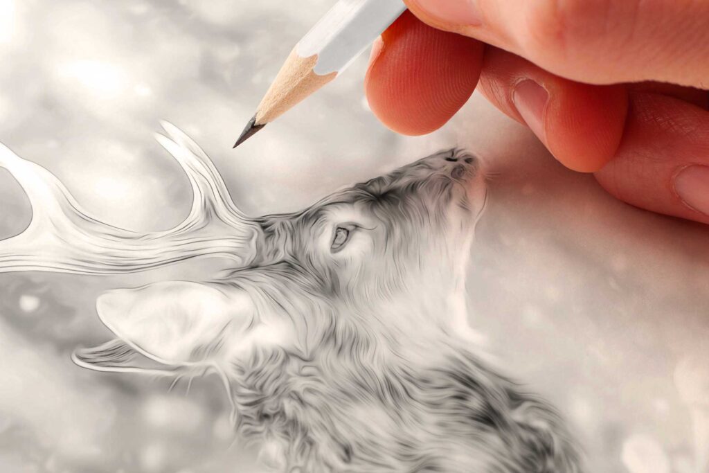 Cervo, Coloring Page in scala di grigio