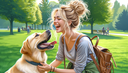 Al parco con il suo bellissimo labrador