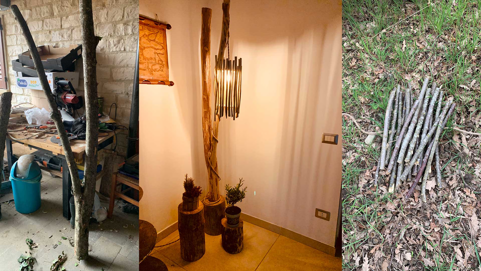 lampada-da-terra-con-materiali-del-bosco creare lampada da terra con i materiali del bosco