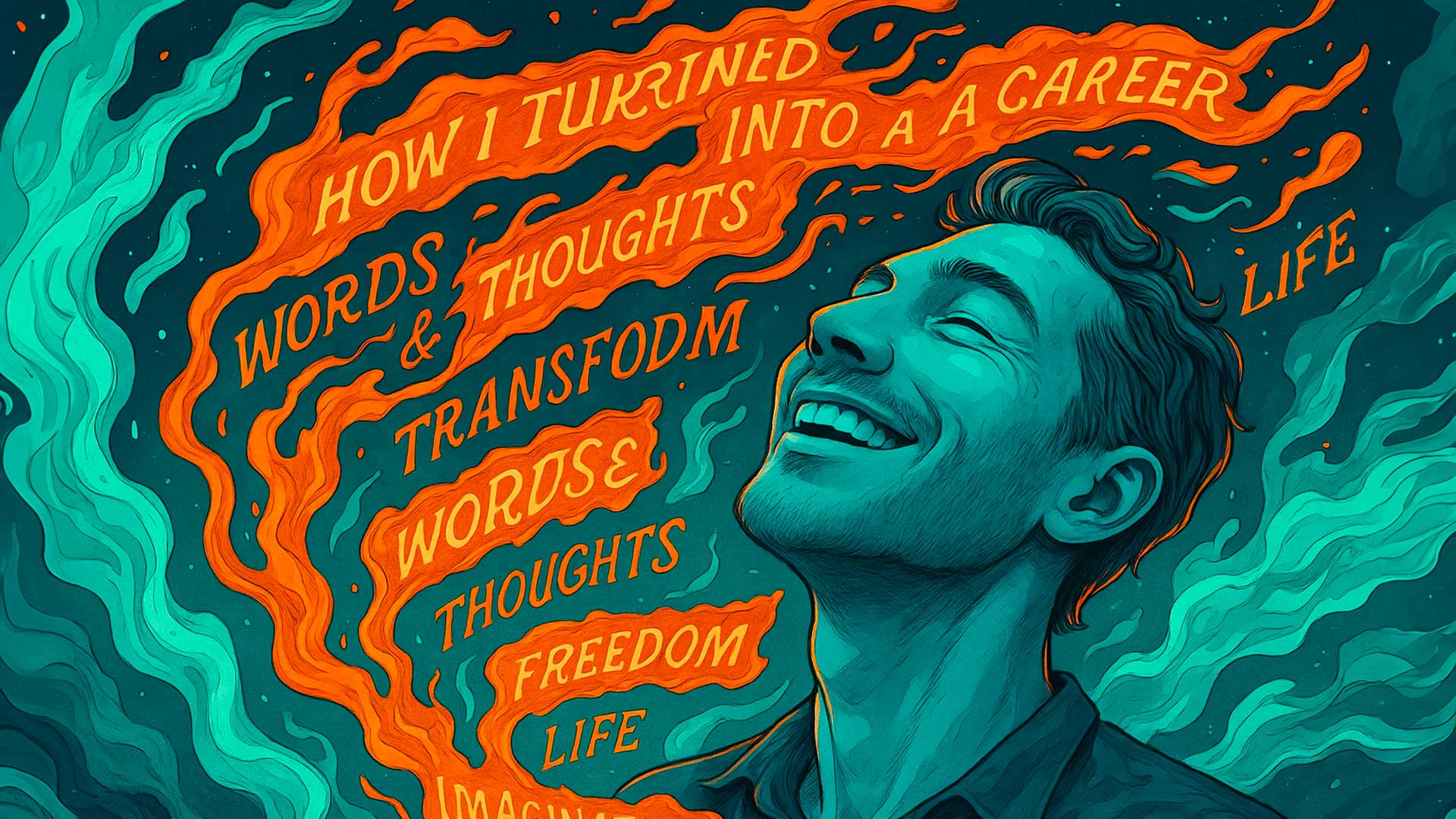 Illustrazione per l’eBook Vivere di scrittura di Carlo D’Angiò, dedicato a chi vuole trasformare le parole in libertà creativa e professionale.