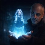 Uomo che osserva una figura luminosa tra le mani simbolo di micro community a pagamento e relazione diretta con il pubblico