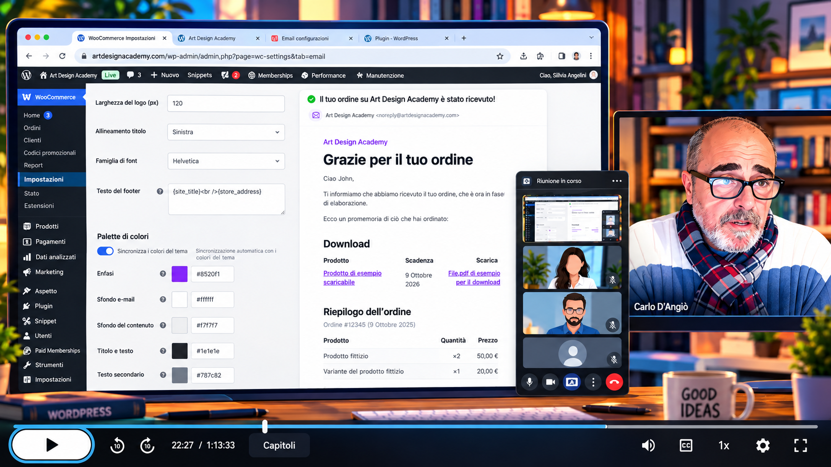 ChatGPT senza competenze tecniche: 73 minuti per un’email Carlo D'Angiò durante una videoconferenza mentre configura le email di WooCommerce con l'aiuto di ChatGPT